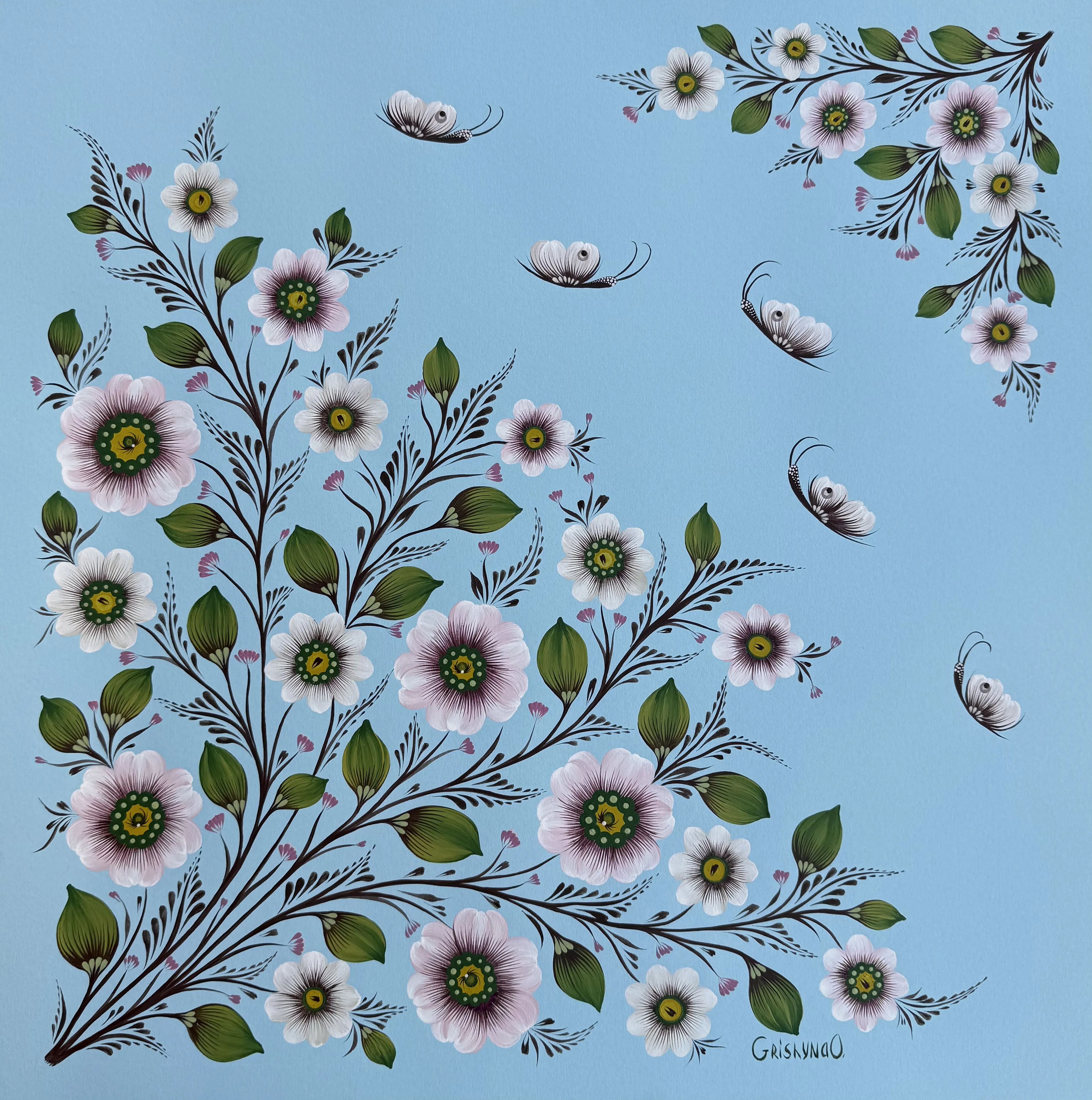 Image of VESNIANA by Olena Grishyna, size: 50х50 cm, made of acrylic/paper, Painting medium, from Germany, priced at €300 Photo 2 of 5.