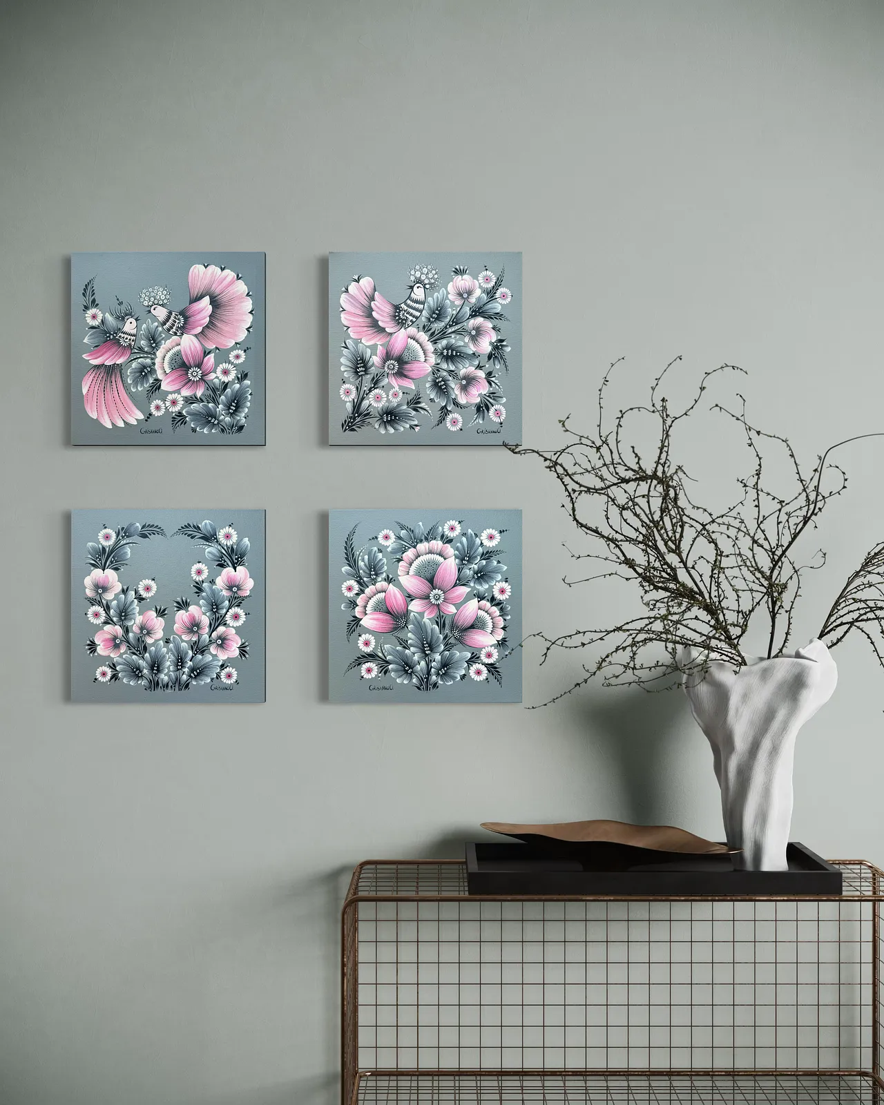 Image of Dawn by Olena Grishyna, size: polyptych, 4 panels: 30х30 см each panel, made of acrylic/canvas, Painting medium, from Germany, priced at €400 Photo 7 of 7.