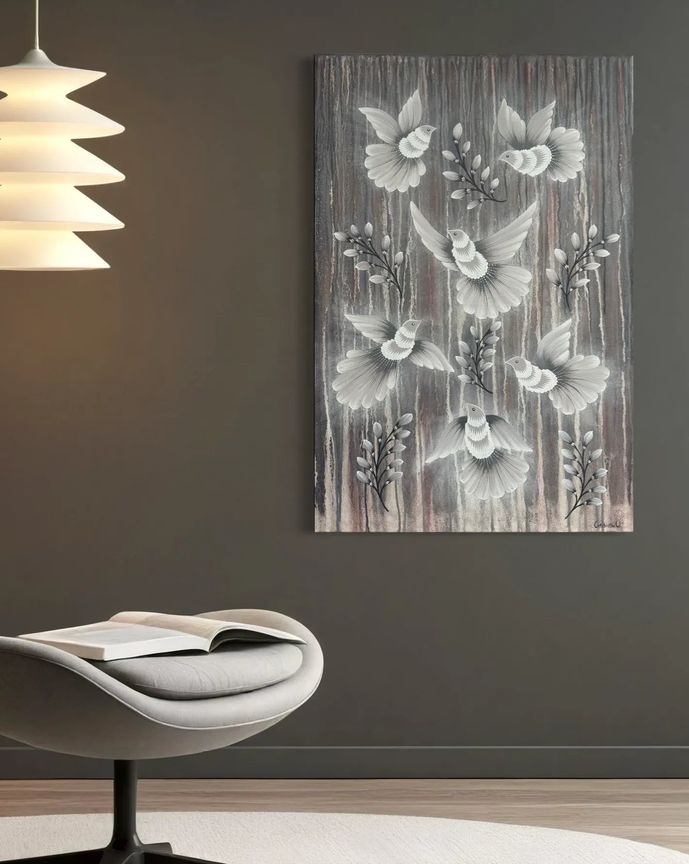 Image of Illusions by Olena Grishyna, size: 60х90 cm, made of acrylic/pastels/canvas, Painting medium, from Germany, part of the Flowers of Remembrance series, priced at €650 Photo 4 of 4.