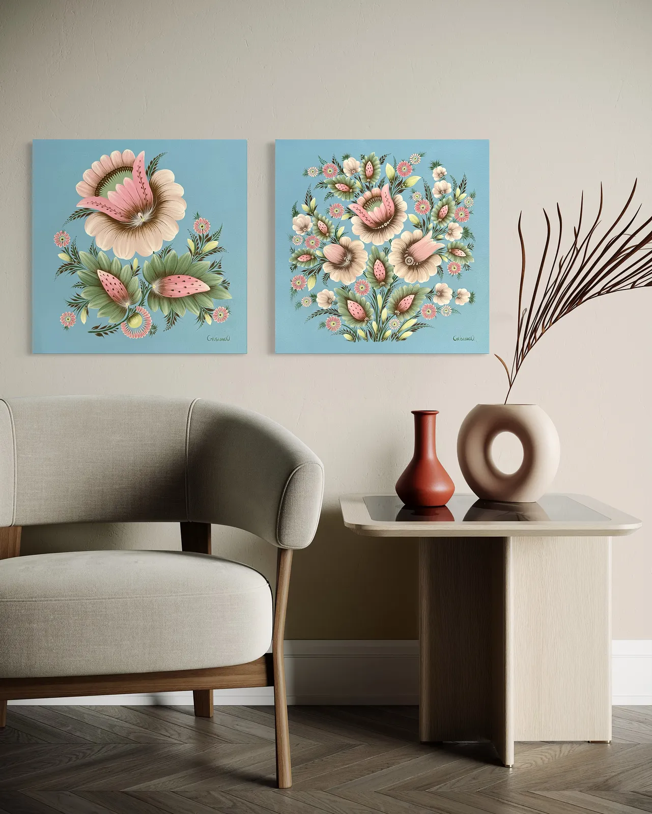 Bild von Innen | Außen von Olena Grishyna, Größe: Diptychon, 2-teilig: je 50x50 cm, hergestellt aus Acryl/Leinwand, Malerei Medium, aus Deutschland, zum Preis von €800 Foto 6 von 7.