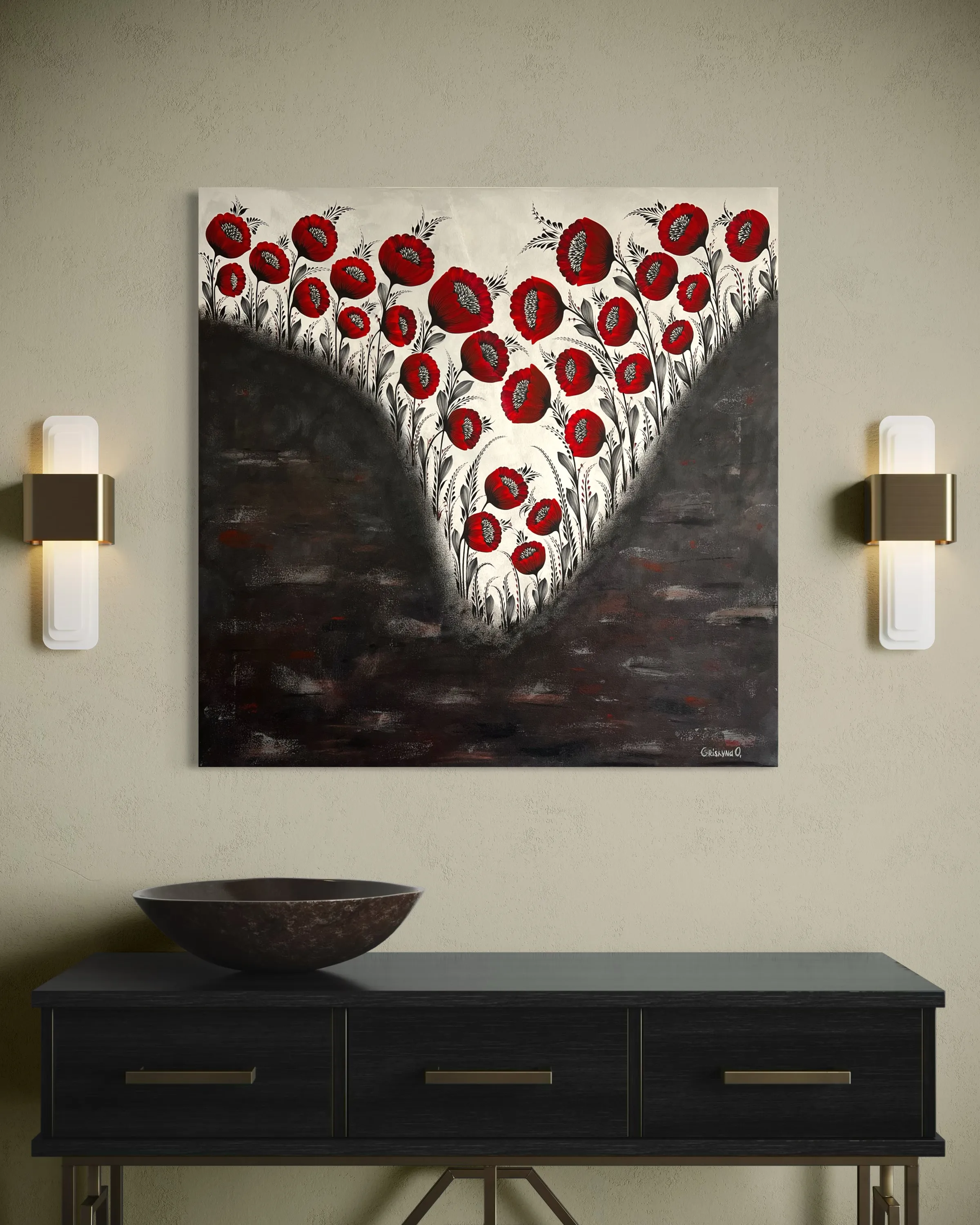 Bild von Abyss von Olena Grishyna, Größe: 80x80cm, hergestellt aus Acryl/Pastellkreiden/Leinwand, Malerei Medium, aus Hemnitz, Teil der Blumen der Erinnerung Serie, zum Preis von €800 Foto 2 von 5.