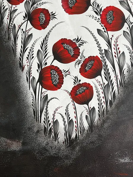 Image of Abyss by Olena Grishyna, size: 80x80cm, made of acrylic/pastels/canvas, Painting medium, from Germany, part of the Flowers of Remembrance series, priced at €800 Photo 4 of 5.