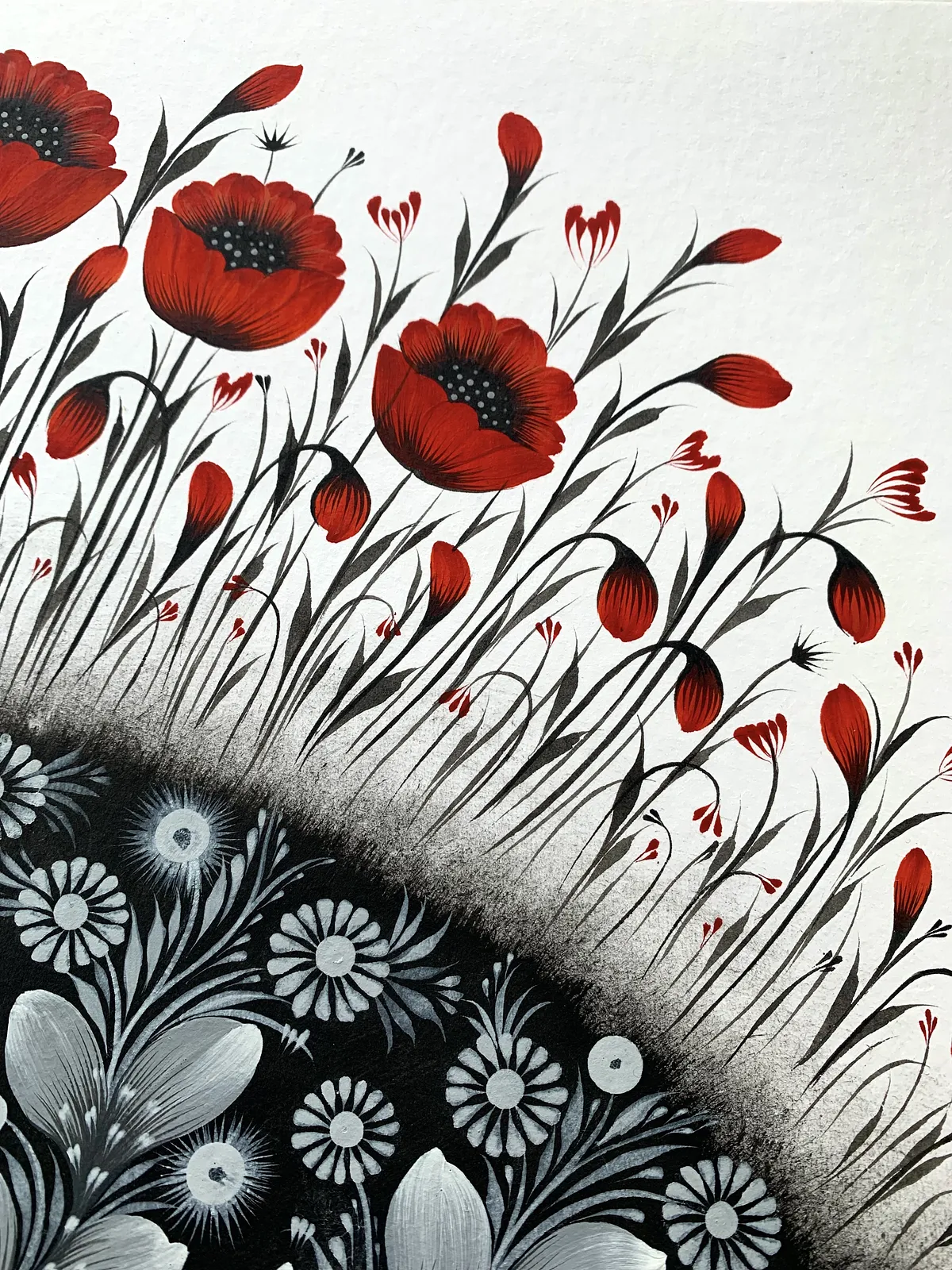 Bild von Die roten Mohnblumen haben bereits geblüht von Olena Grishyna, Größe: 30х40 cm, hergestellt aus Acryl / Papier, Malerei Medium, aus Deutschland, Teil der Blumen der Erinnerung Serie, zum Preis von €270 Foto 3 von 5.