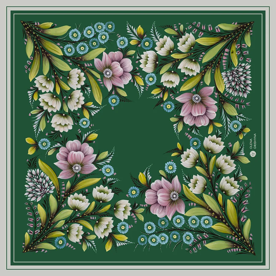 Bild von Zakvitchana | 65x65 cm von Olena Gryshyna, Größe: 65х65 см, hergestellt aus Naturseide, Seidenschals Medium, zum Preis von €53