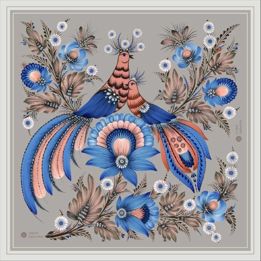 Bild von Flug | 65x65 cm von Olena Grishyna, Größe: 65х65 см, hergestellt aus Naturseide, Seidentücher Medium, zum Preis von €53