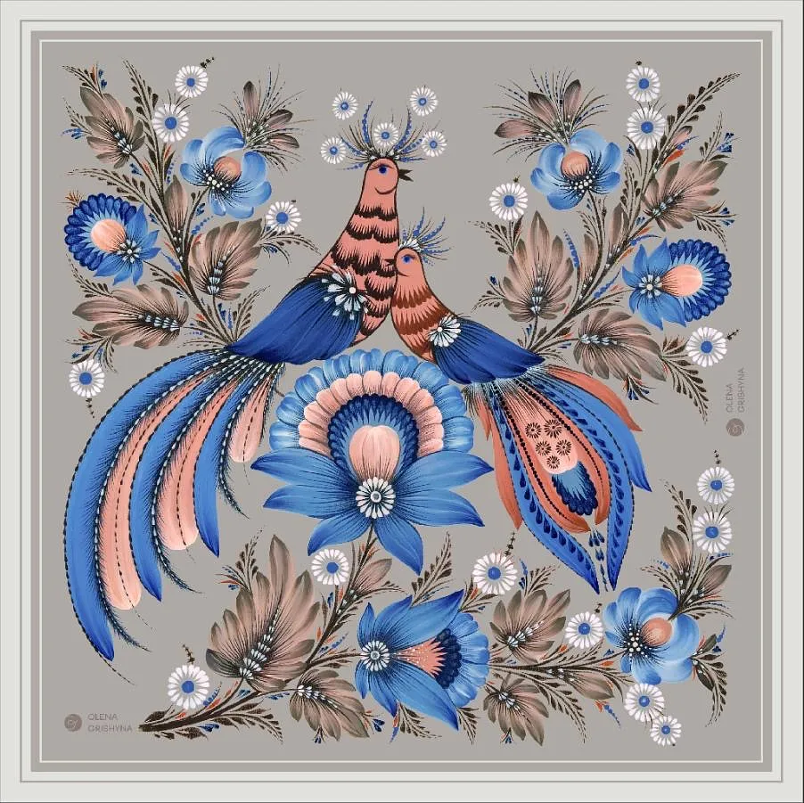 Bild von Flug | 65x65 cm von Olena Grishyna, Größe: 65х65 см, hergestellt aus Naturseide, Seidentücher Medium, zum Preis von €53